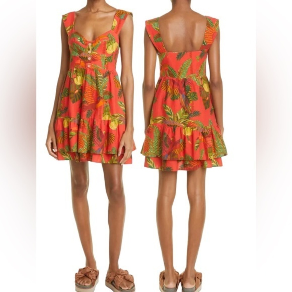 NWT Farm Rio Forest birds tiered linen dress